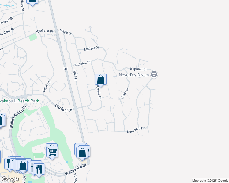 map of restaurants, bars, coffee shops, grocery stores, and more near 558 Kaleo Place in Kihei