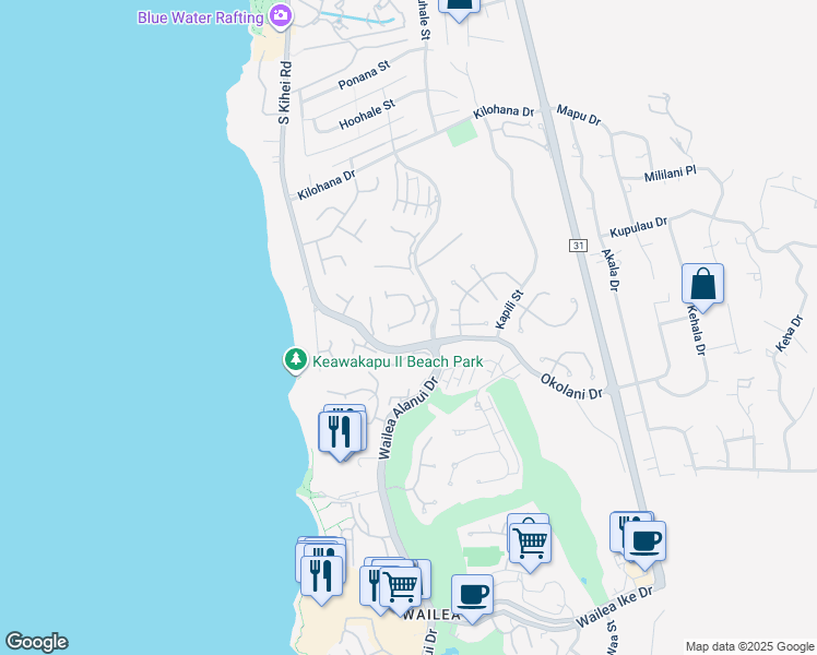map of restaurants, bars, coffee shops, grocery stores, and more near 3200 Wailea Alanui Drive in Kihei