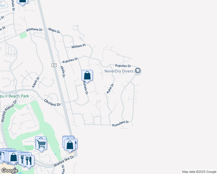map of restaurants, bars, coffee shops, grocery stores, and more near 3328 Keha Drive in Kihei
