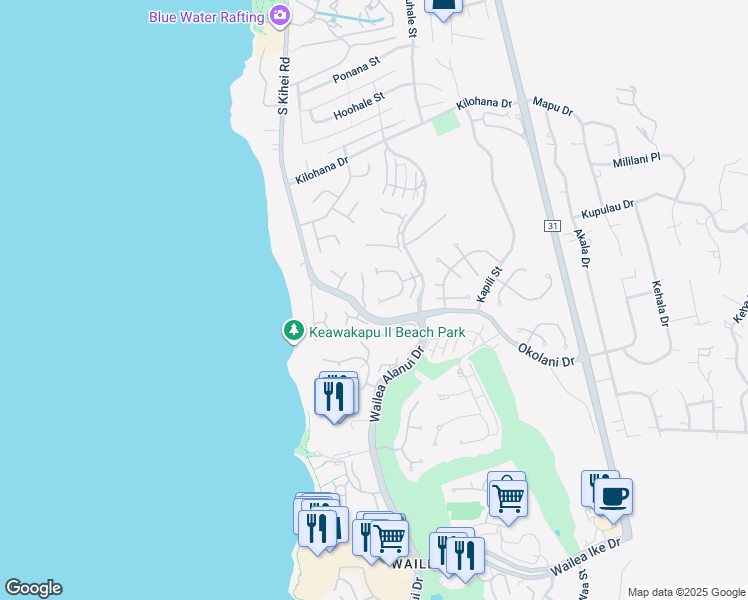 map of restaurants, bars, coffee shops, grocery stores, and more near 3200 Wailea Alanui Drive in Kihei