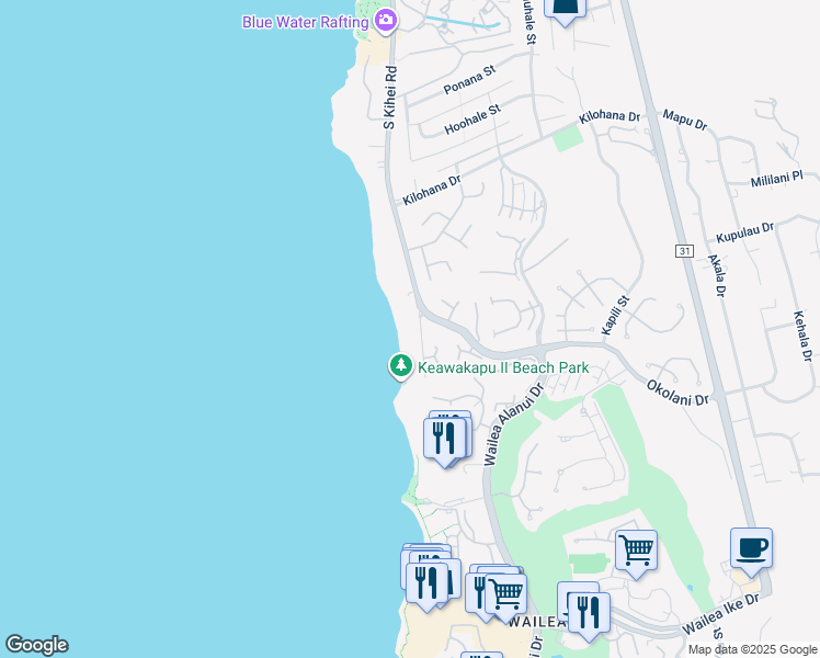 map of restaurants, bars, coffee shops, grocery stores, and more near 3214 South Kihei Road in Kihei
