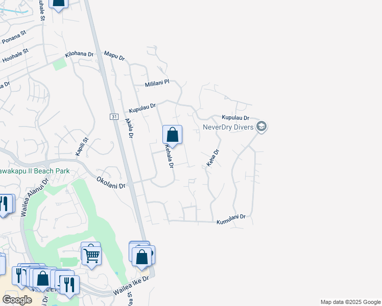 map of restaurants, bars, coffee shops, grocery stores, and more near 3375 Kuaua Place in Kihei