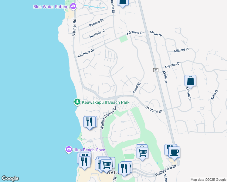 map of restaurants, bars, coffee shops, grocery stores, and more near 3200 Wailea Alanui Drive in Kihei
