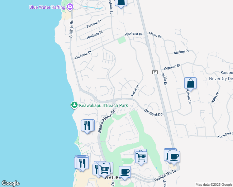 map of restaurants, bars, coffee shops, grocery stores, and more near 178 Alaula Place in Kihei
