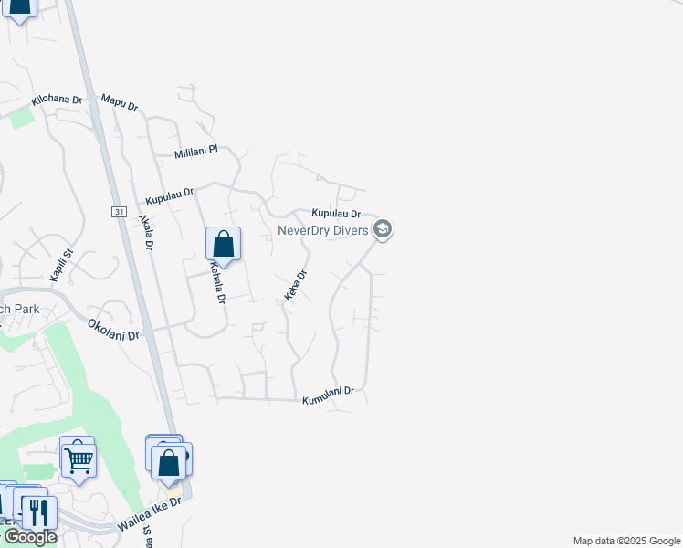 map of restaurants, bars, coffee shops, grocery stores, and more near 679 Kaapuni Place in Kihei