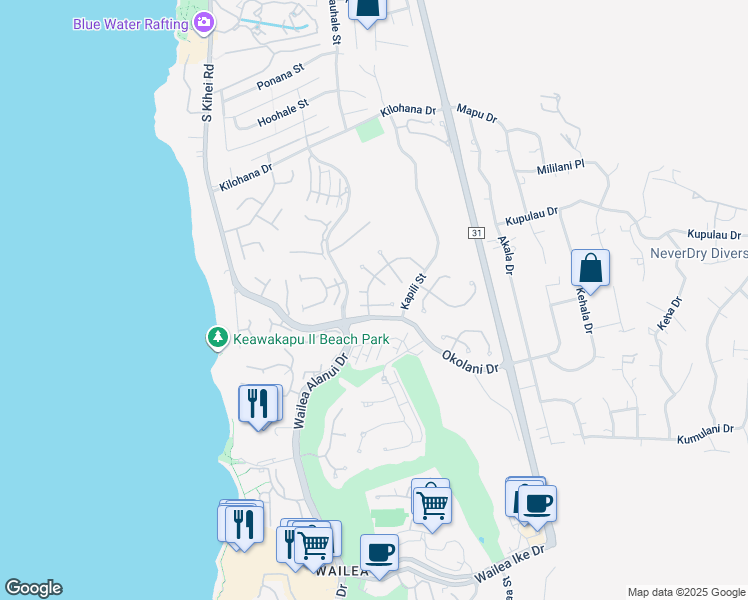 map of restaurants, bars, coffee shops, grocery stores, and more near 195 East Panana Place in Kihei