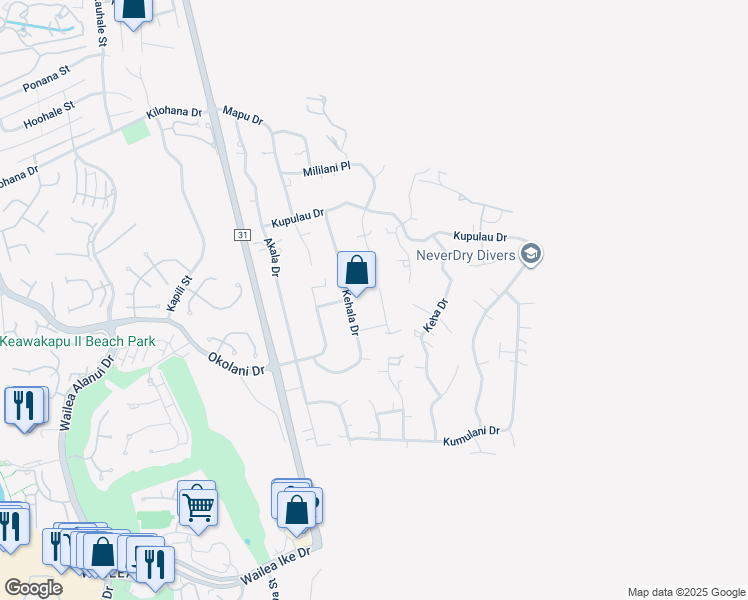 map of restaurants, bars, coffee shops, grocery stores, and more near 3360 Kuaua Place in Kihei