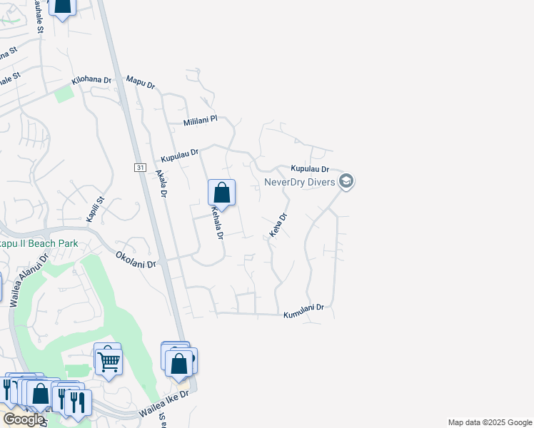 map of restaurants, bars, coffee shops, grocery stores, and more near 569 Kaleo Place in Kihei
