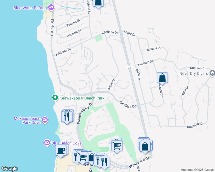 map of restaurants, bars, coffee shops, grocery stores, and more near 239 East Panana Place in Kihei