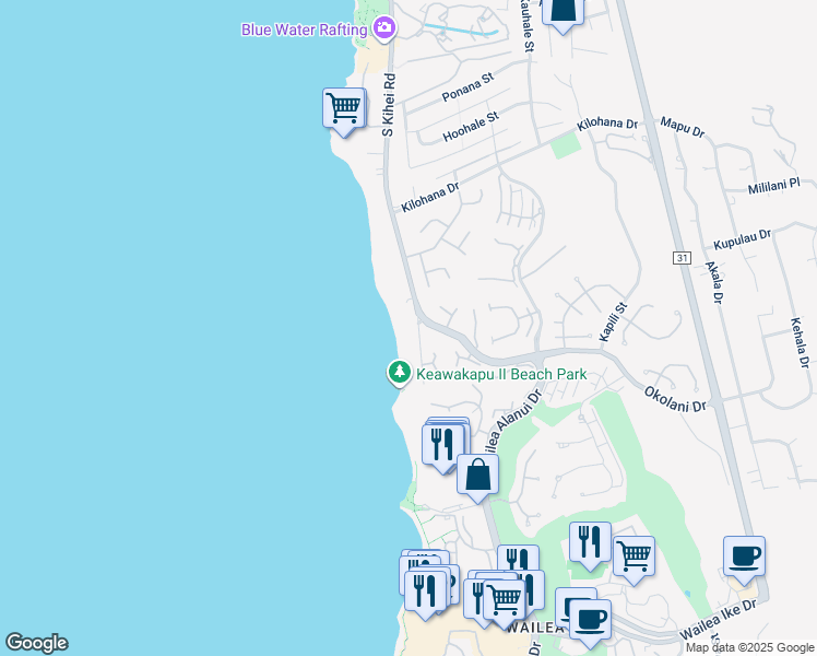 map of restaurants, bars, coffee shops, grocery stores, and more near 3200 South Kihei Road in Kihei
