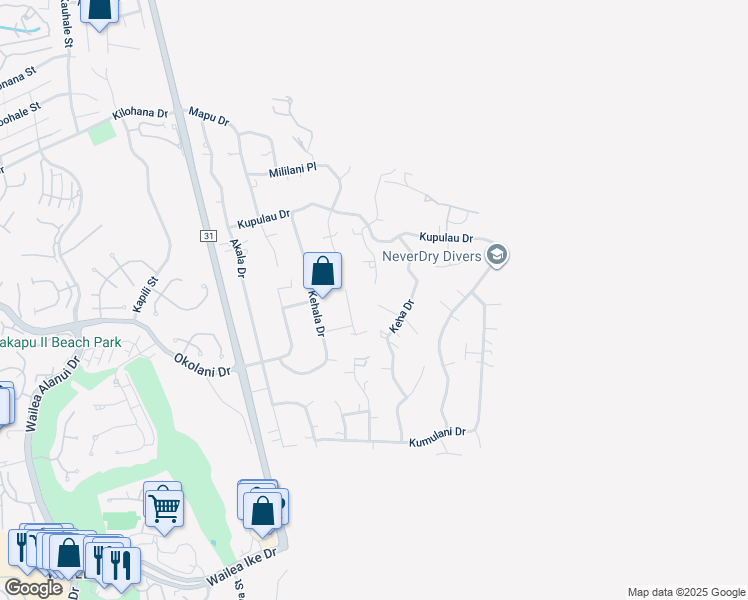 map of restaurants, bars, coffee shops, grocery stores, and more near 561 Kaleo Place in Kihei