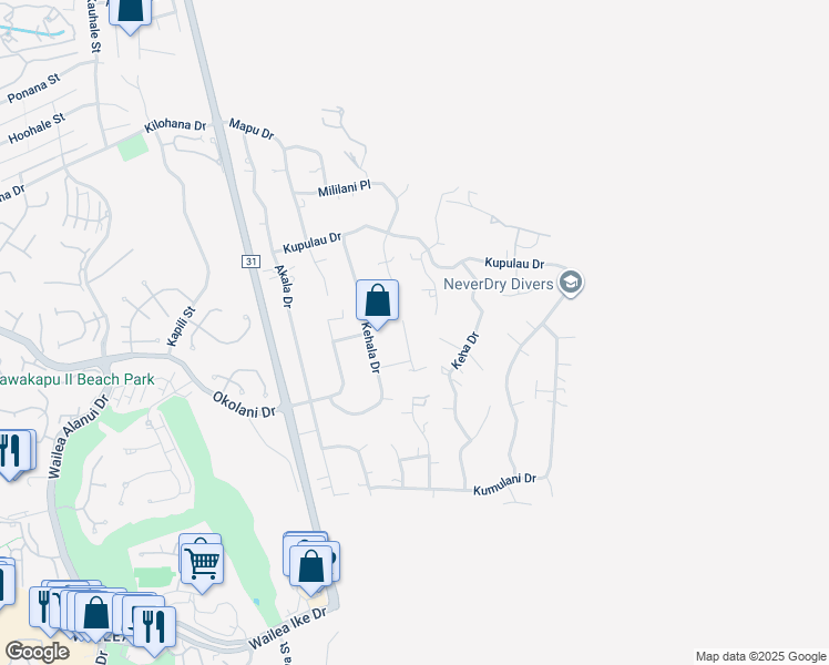 map of restaurants, bars, coffee shops, grocery stores, and more near 3365 Kuaua Place in Wailea-Makena