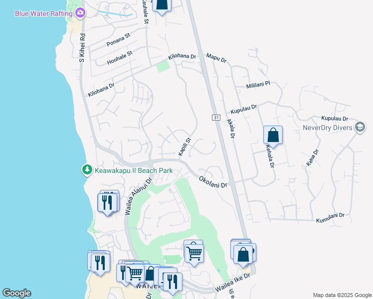 map of restaurants, bars, coffee shops, grocery stores, and more near 3160 South Noho Loihi Way in Kihei