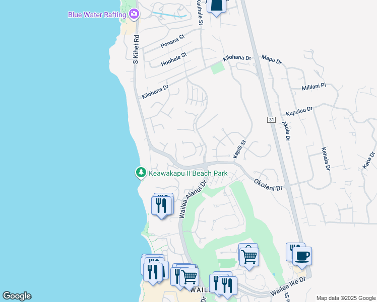 map of restaurants, bars, coffee shops, grocery stores, and more near 3200 Wailea Alanui Drive in Kihei