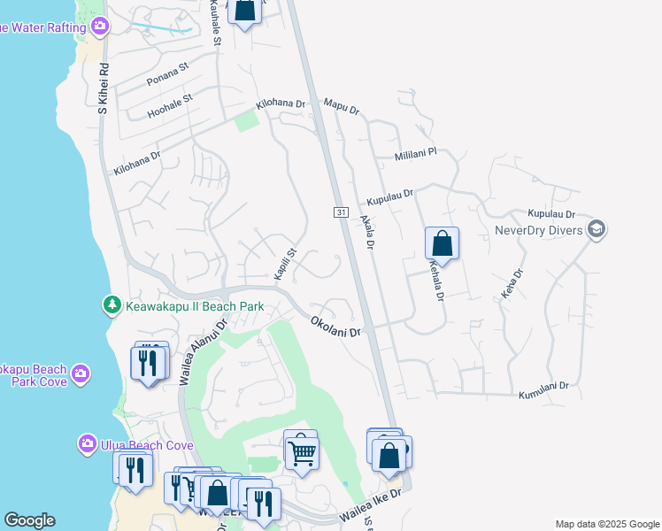 map of restaurants, bars, coffee shops, grocery stores, and more near 357 Pualoa Nani Way in Kihei