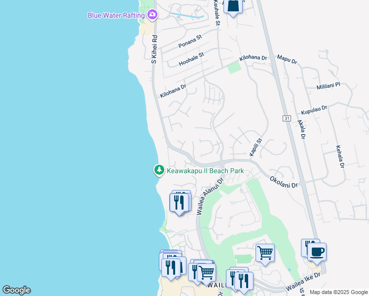 map of restaurants, bars, coffee shops, grocery stores, and more near 8 Manu Ihu Place in Kihei