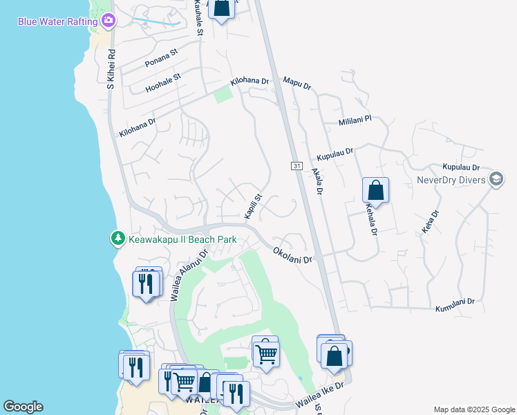 map of restaurants, bars, coffee shops, grocery stores, and more near 3152 South Noho Loihi Way in Kihei
