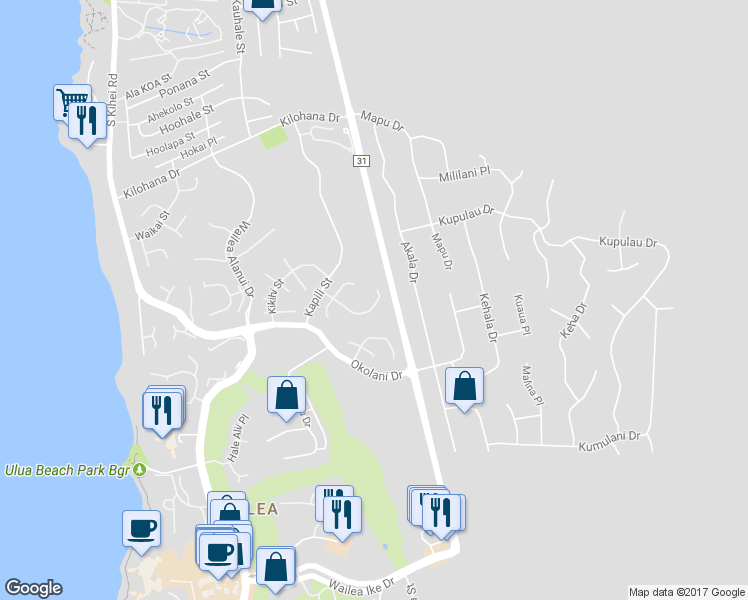 map of restaurants, bars, coffee shops, grocery stores, and more near 371 Pualoa Nani Way in Kihei