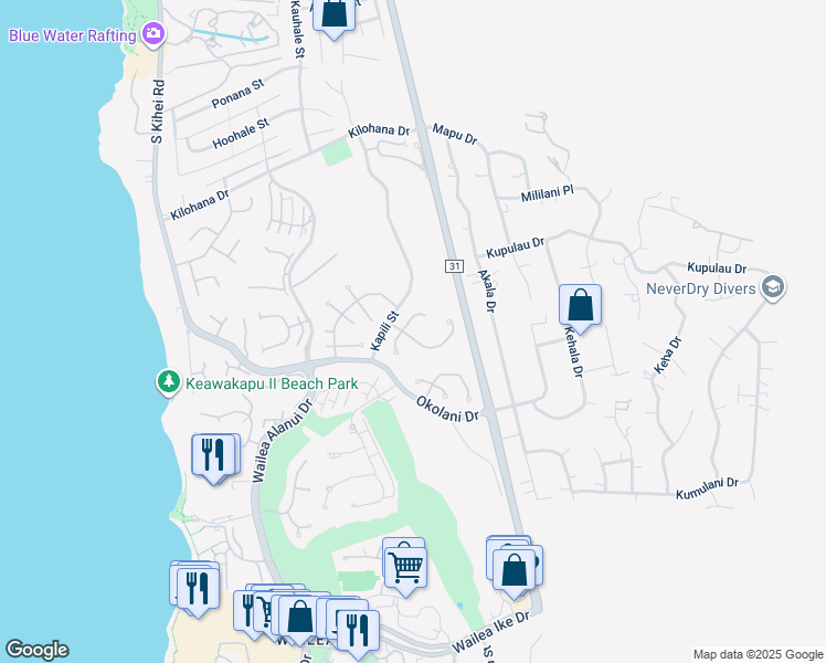 map of restaurants, bars, coffee shops, grocery stores, and more near 295 Pualoa Nani Way in Kihei