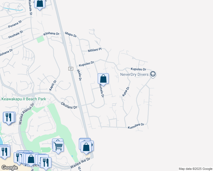map of restaurants, bars, coffee shops, grocery stores, and more near 3350 Kuaua Place in Kihei