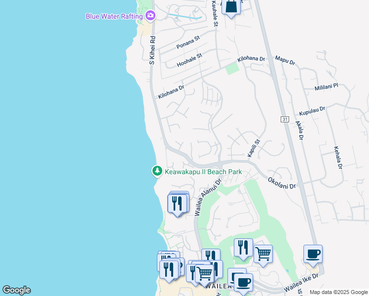 map of restaurants, bars, coffee shops, grocery stores, and more near 3236 Pikai Way in Kihei