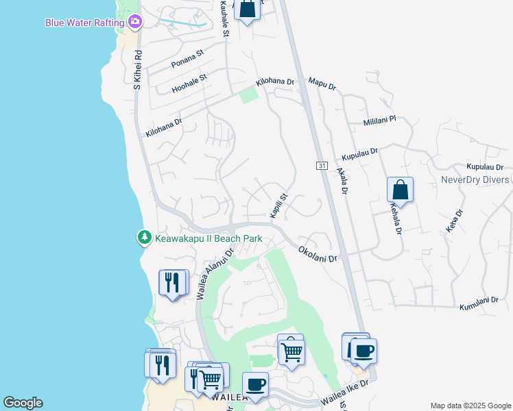 map of restaurants, bars, coffee shops, grocery stores, and more near 202 East Ikea Moku Place in Kihei