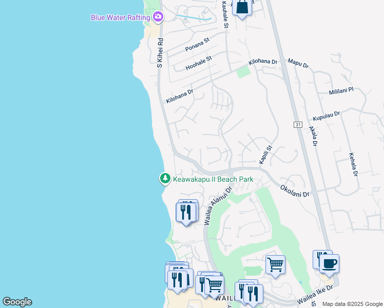 map of restaurants, bars, coffee shops, grocery stores, and more near 8 Manu Ihu Place in Kihei
