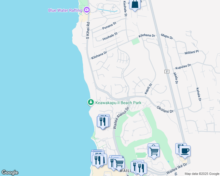 map of restaurants, bars, coffee shops, grocery stores, and more near 3200 Wailea Alanui Drive in Kihei