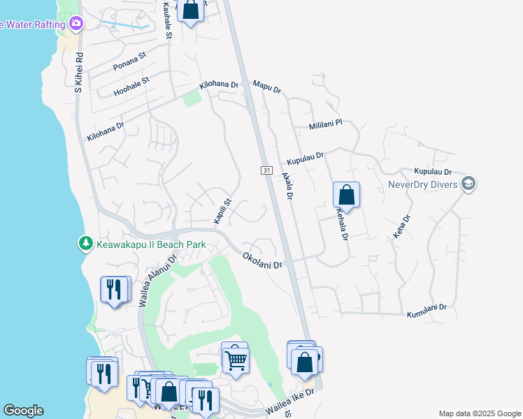 map of restaurants, bars, coffee shops, grocery stores, and more near 371 Pualoa Nani Way in Kihei