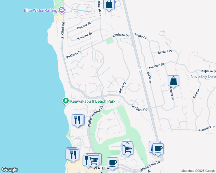 map of restaurants, bars, coffee shops, grocery stores, and more near 183 Alaula Place in Kihei