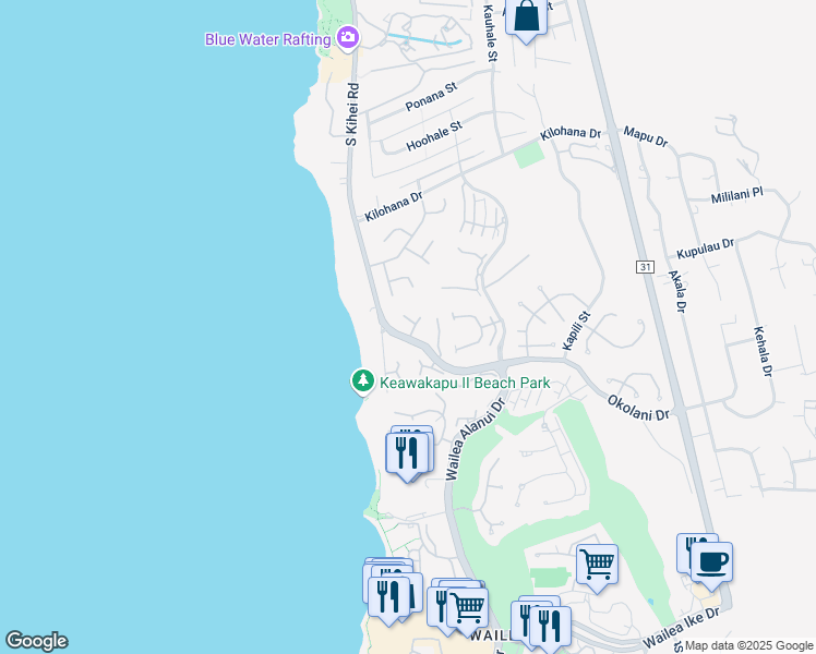 map of restaurants, bars, coffee shops, grocery stores, and more near 3236 Pikai Way in Kihei