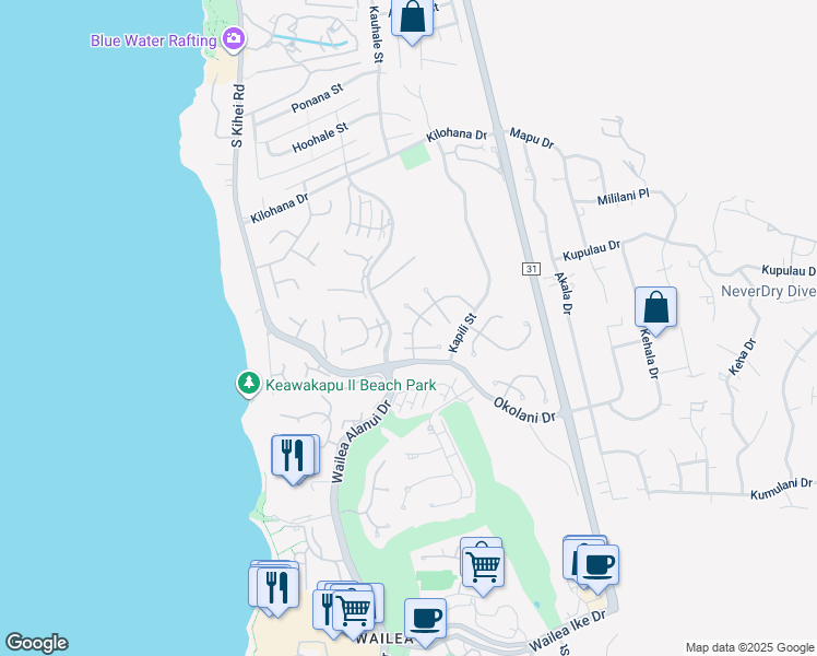 map of restaurants, bars, coffee shops, grocery stores, and more near 183 Alaula Place in Kihei