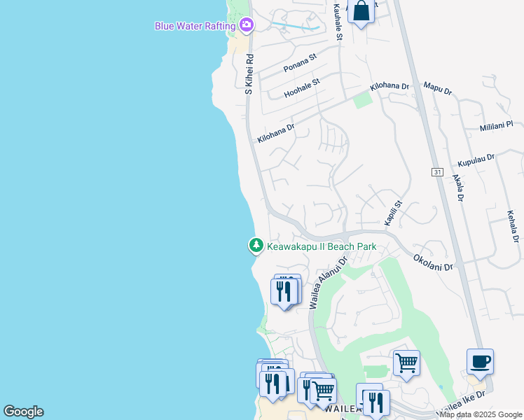 map of restaurants, bars, coffee shops, grocery stores, and more near 3190 South Kihei Road in Kihei
