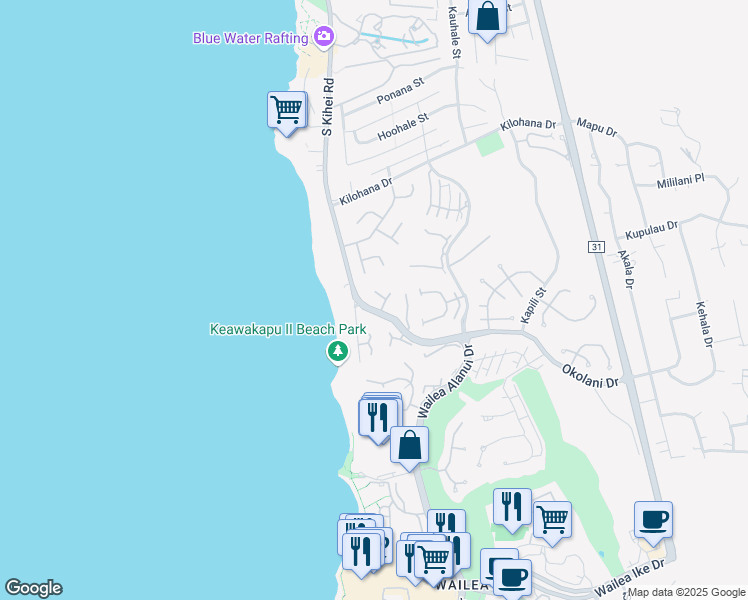map of restaurants, bars, coffee shops, grocery stores, and more near 3230 Pikai Way in Kihei
