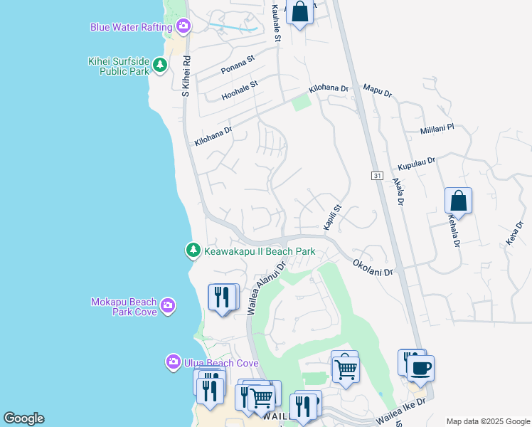 map of restaurants, bars, coffee shops, grocery stores, and more near 3200 Wailea Alanui Drive in Kihei