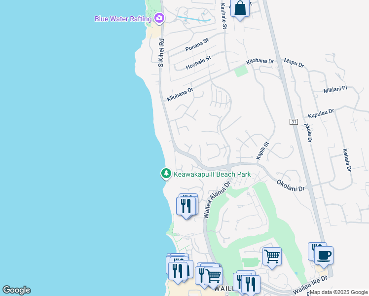 map of restaurants, bars, coffee shops, grocery stores, and more near 3230 Pikai Way in Kihei