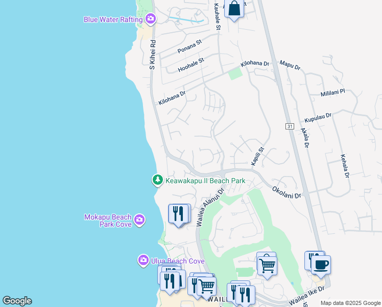 map of restaurants, bars, coffee shops, grocery stores, and more near 3200 Wailea Alanui Drive in Kihei