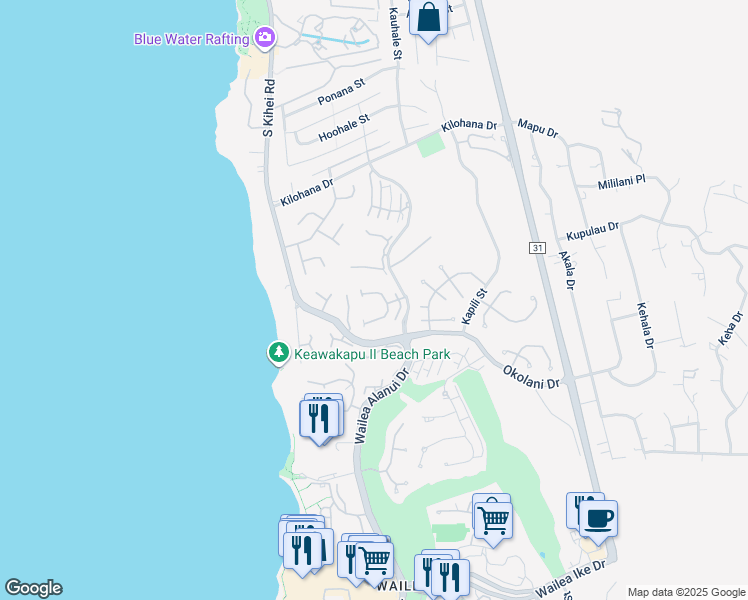 map of restaurants, bars, coffee shops, grocery stores, and more near 3200 Wailea Alanui Drive in Kihei