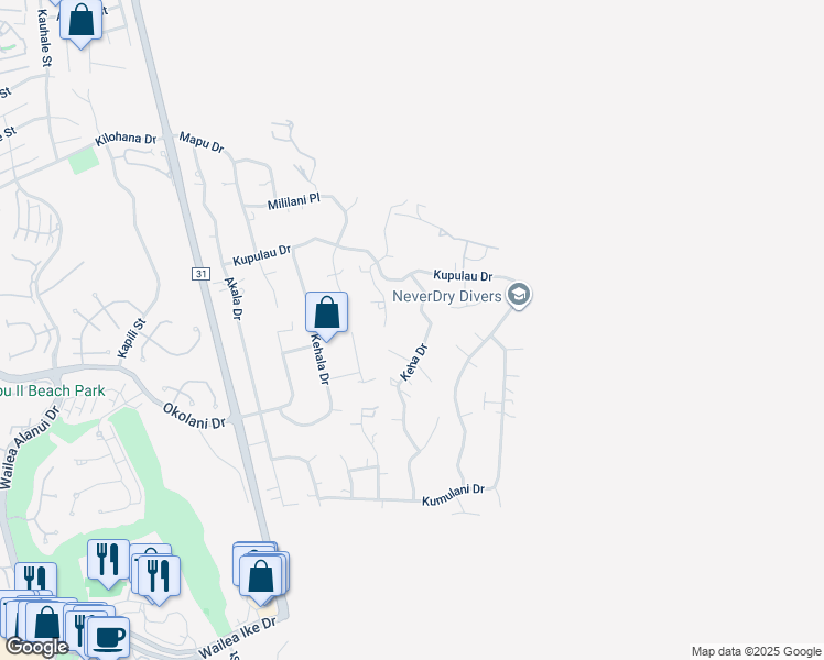 map of restaurants, bars, coffee shops, grocery stores, and more near 3300 Keha Drive in Kihei