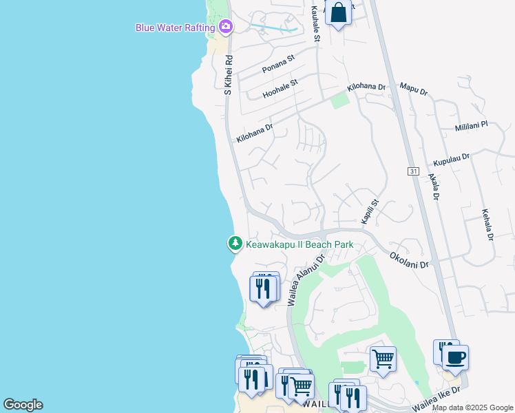 map of restaurants, bars, coffee shops, grocery stores, and more near 3226 Pikai Way in Kihei