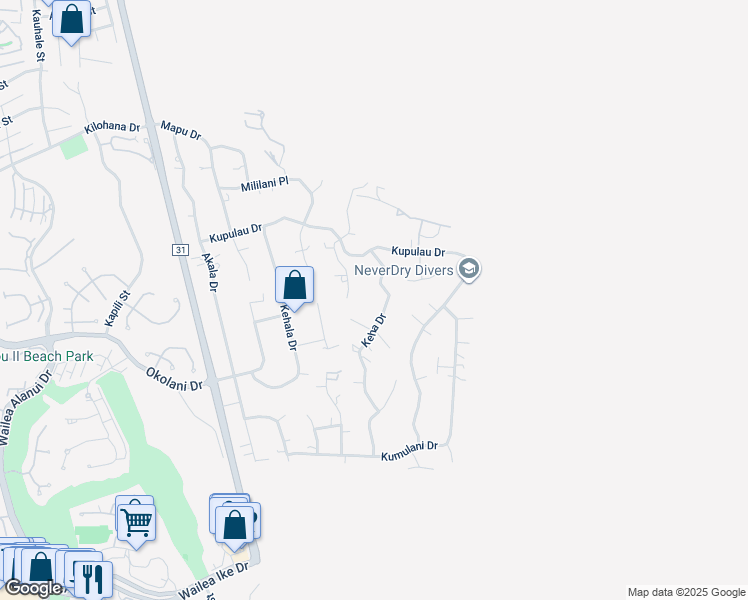 map of restaurants, bars, coffee shops, grocery stores, and more near 3300 Keha Drive in Kihei