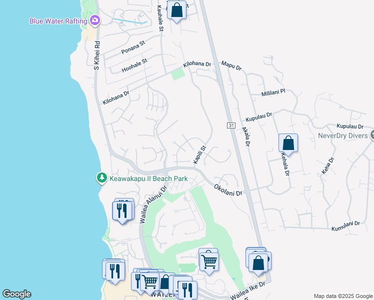 map of restaurants, bars, coffee shops, grocery stores, and more near 199 East Ikea Moku Place in Kihei