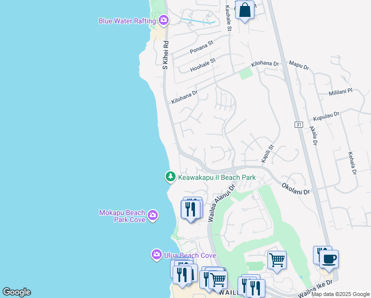map of restaurants, bars, coffee shops, grocery stores, and more near 3236 Pikai Way in Kihei