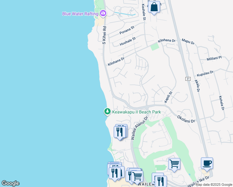 map of restaurants, bars, coffee shops, grocery stores, and more near 3222 Pikai Way in Kihei