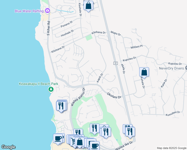 map of restaurants, bars, coffee shops, grocery stores, and more near 199 East Ikea Moku Place in Kihei