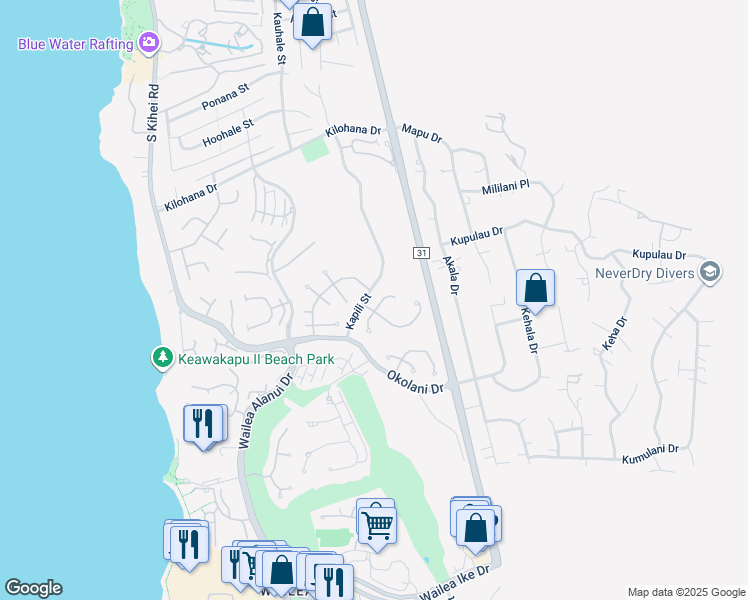 map of restaurants, bars, coffee shops, grocery stores, and more near 3138 South Noho Loihi Way in Kihei