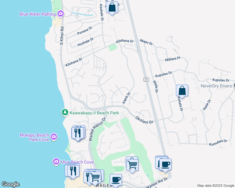 map of restaurants, bars, coffee shops, grocery stores, and more near 193 East Ikea Moku Place in Kihei