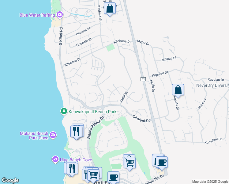 map of restaurants, bars, coffee shops, grocery stores, and more near 193 East Ikea Moku Place in Kihei