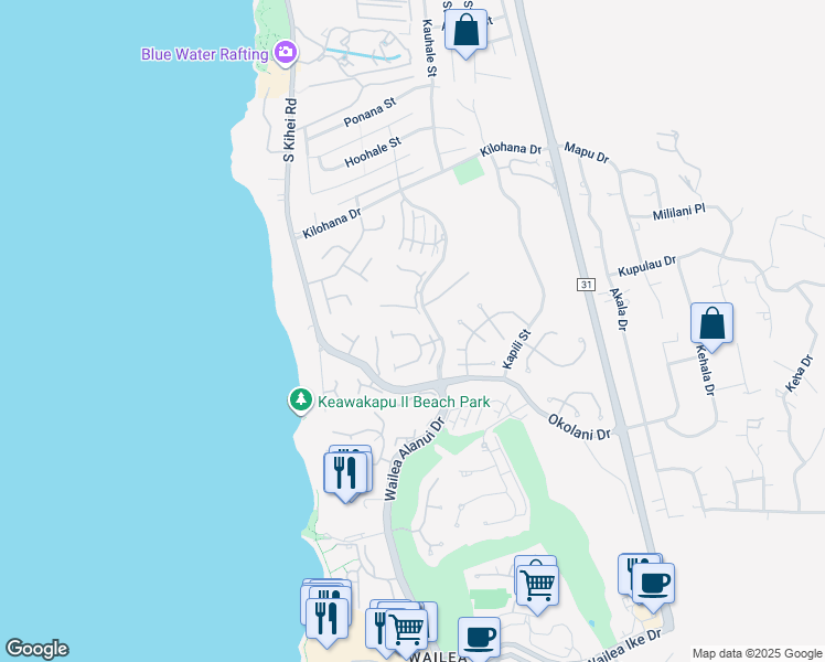 map of restaurants, bars, coffee shops, grocery stores, and more near 3200 Wailea Alanui Drive in Kihei