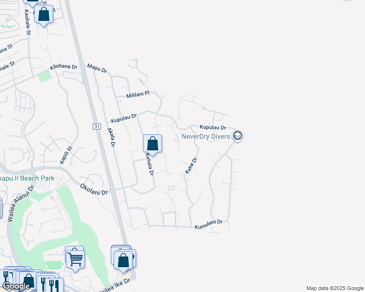 map of restaurants, bars, coffee shops, grocery stores, and more near 3291 Waileia Place in Wailea-Makena